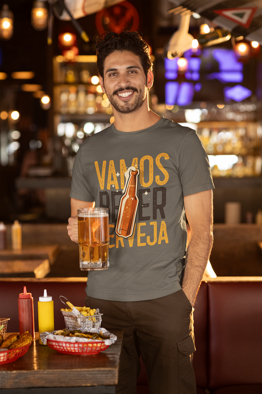 Vamous Beber Cerveja Printed Charcol Melange Unisex T-Shirt