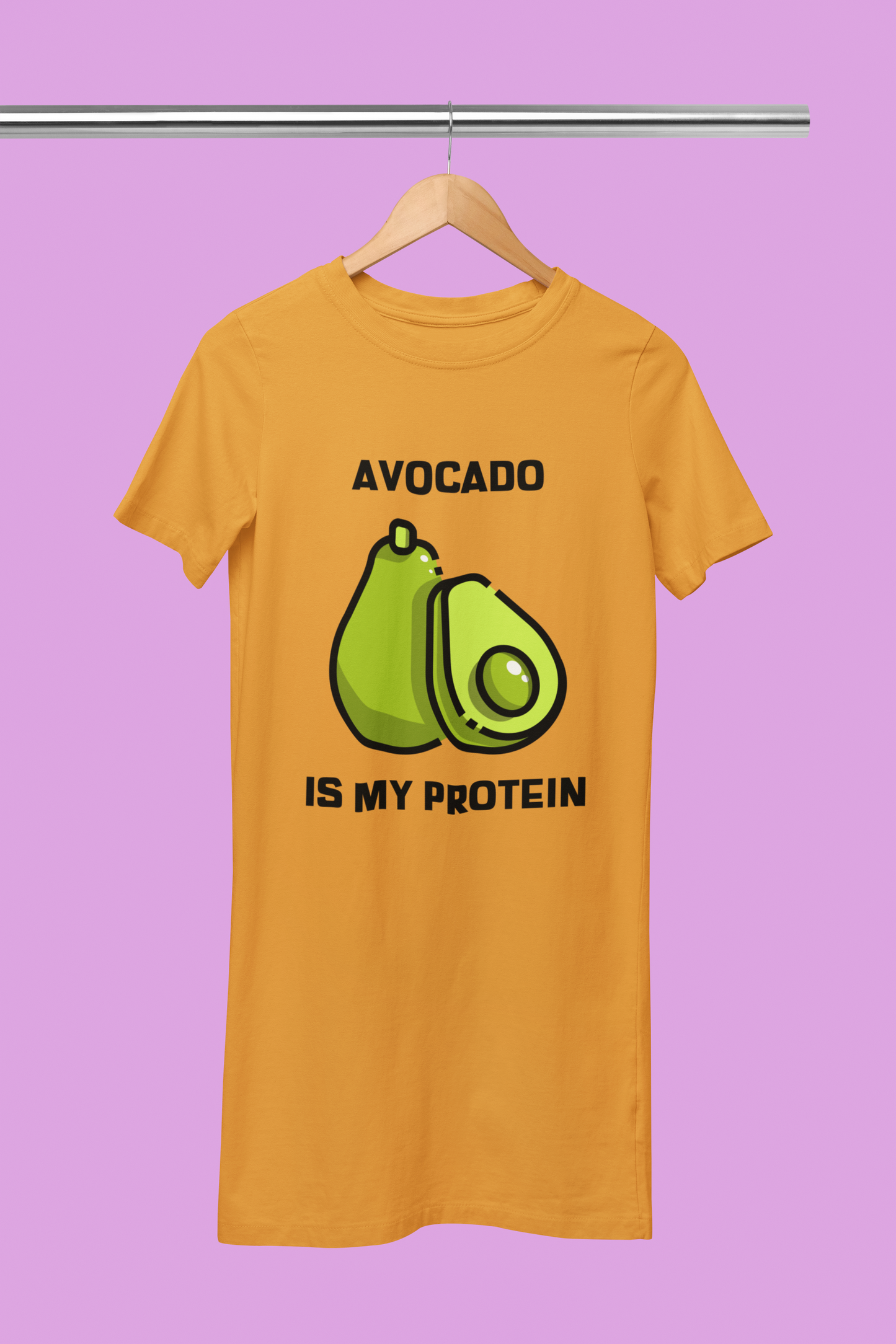My Avocado Is My Protein Printed Golden yellow T-shirt Dress