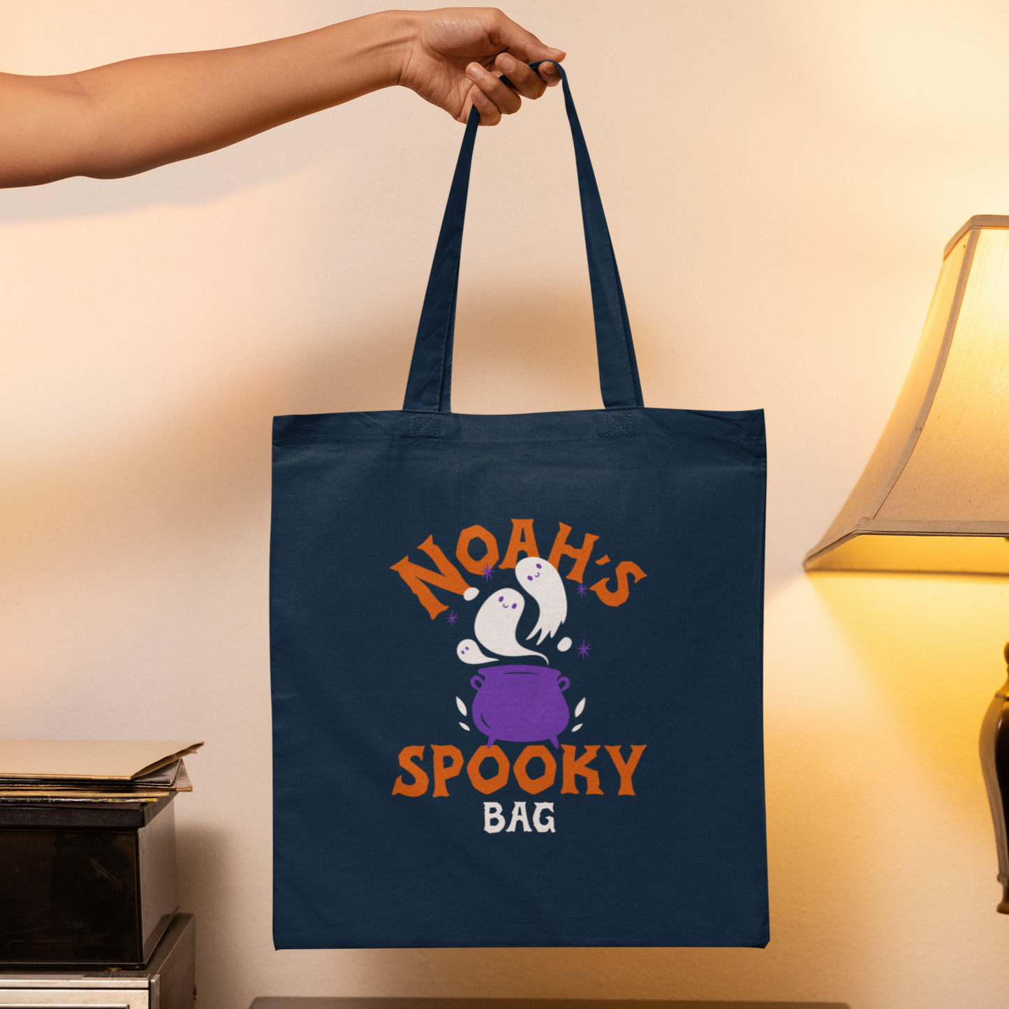 Noah's spooky bag Printed navy blue Tote Bag