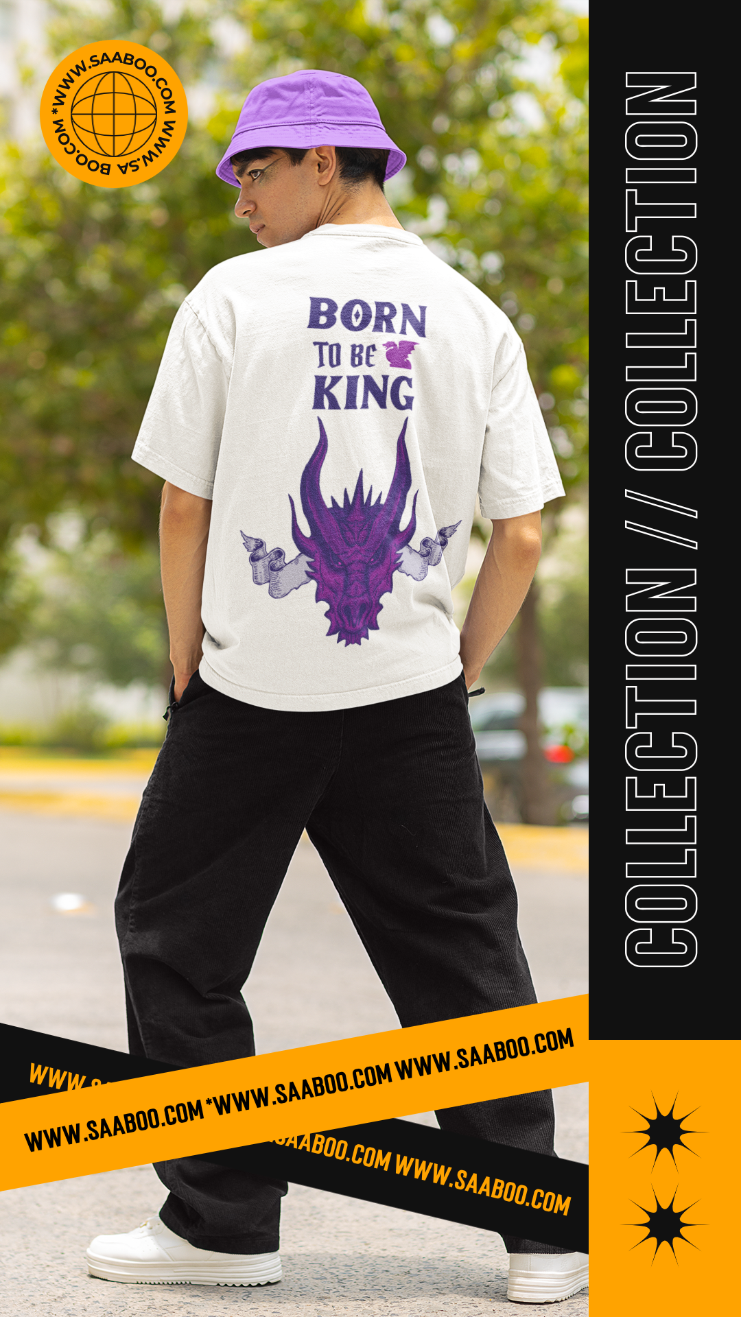 Born To Be King Oversized White Printed Tshirt Unisex