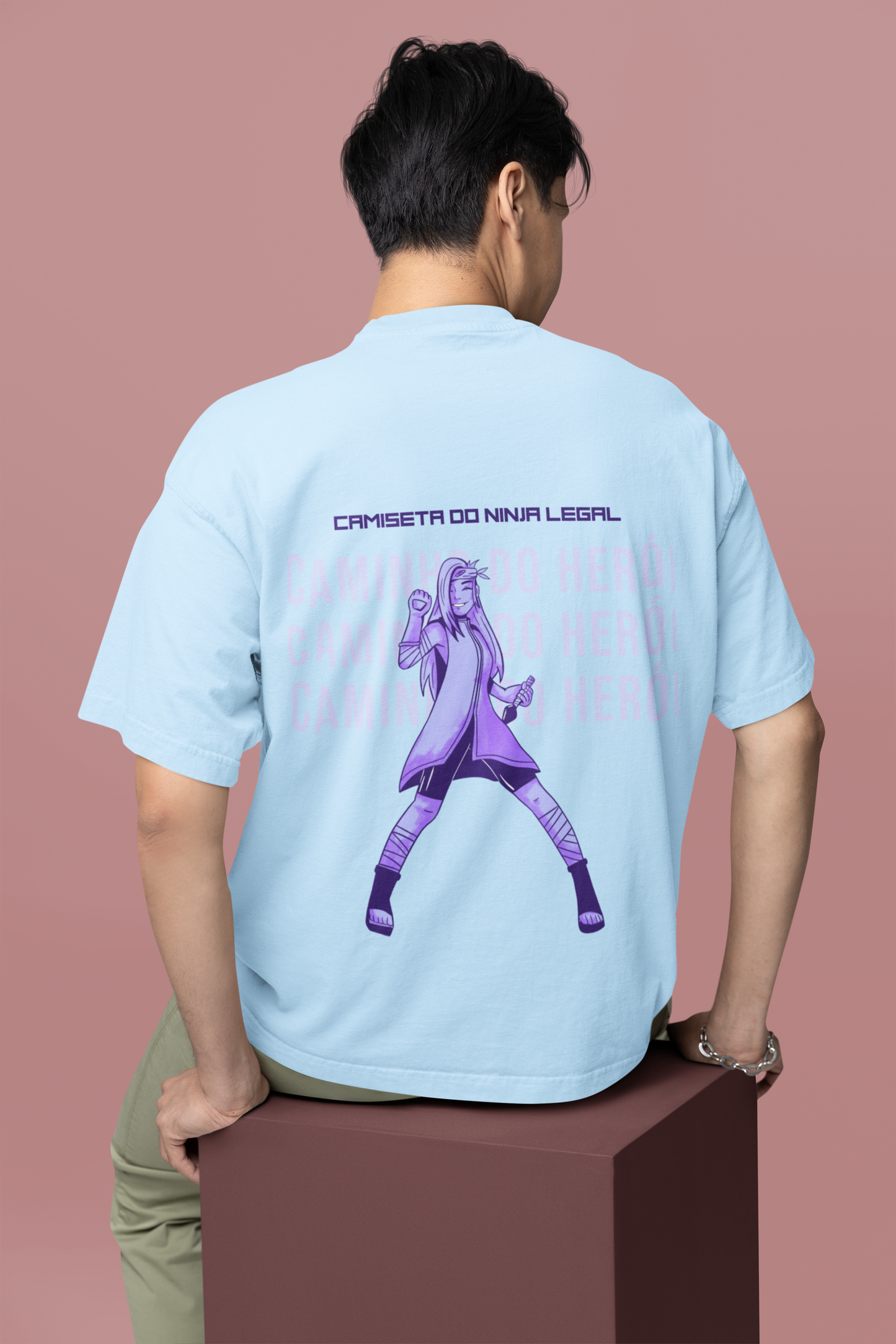 Camiseta Do Ninja Legal Oversized Baby blue Front and Back Printed T-shirt Unisex