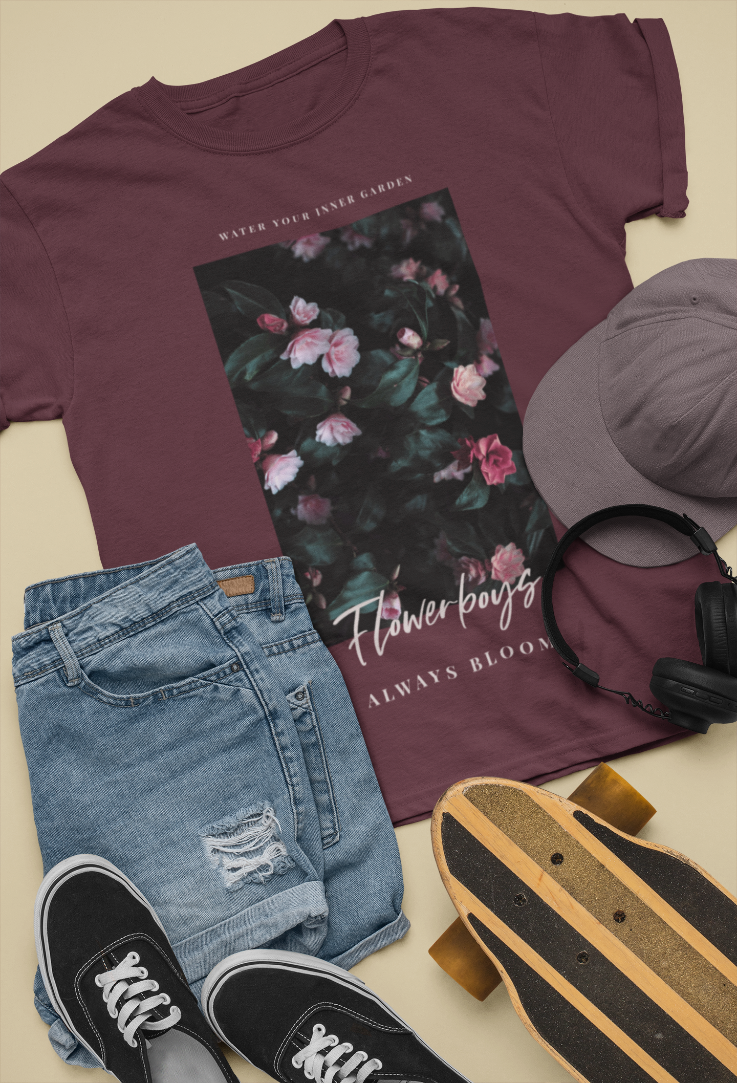 Flower Boys Always Bloom Printed Maroon Unisex T-Shirt