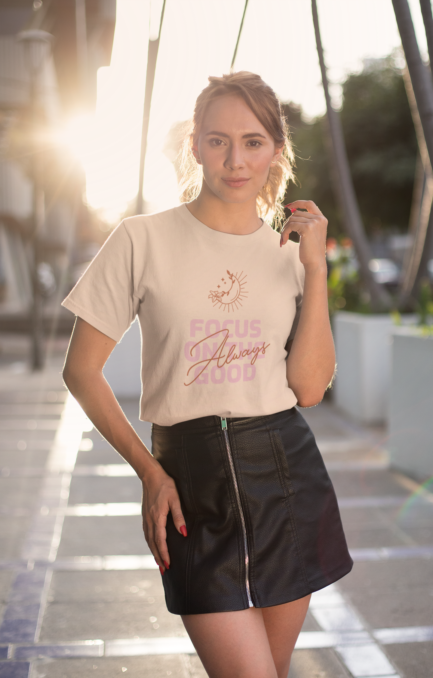 Always Focus On the good Printed Peach Unisex T-Shirt