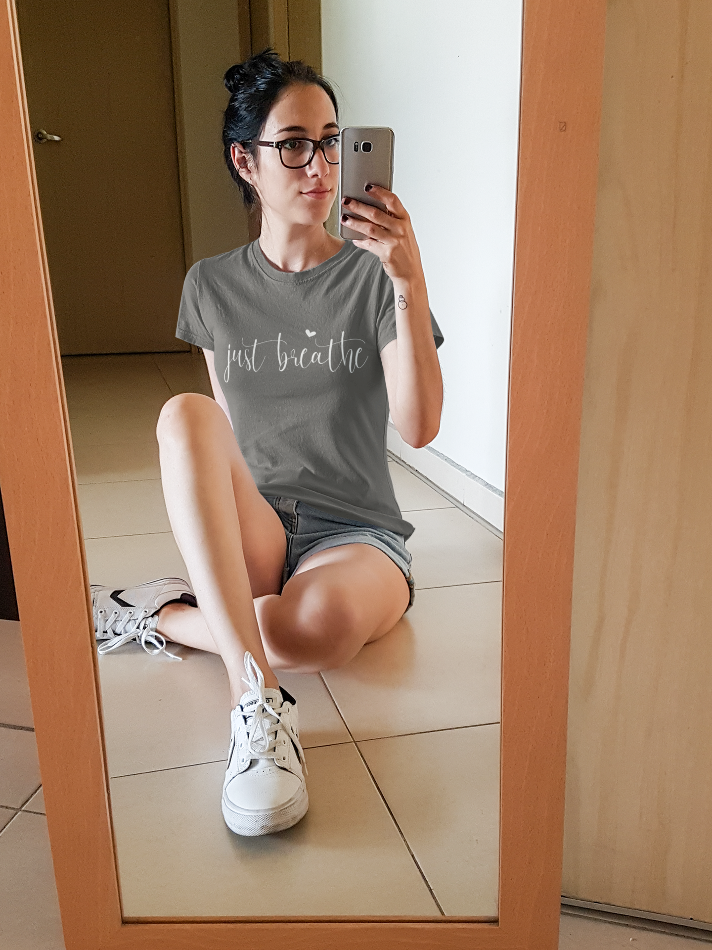 Just Breathe Printed Charcoal Melange Unisex T-Shirt