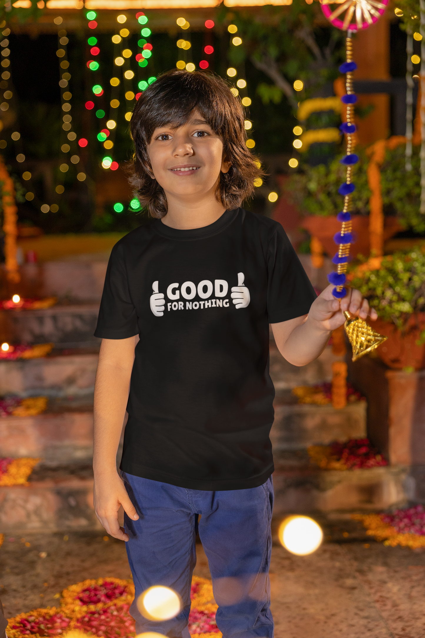 Good For Nothing Printed Black Kids T-shirts