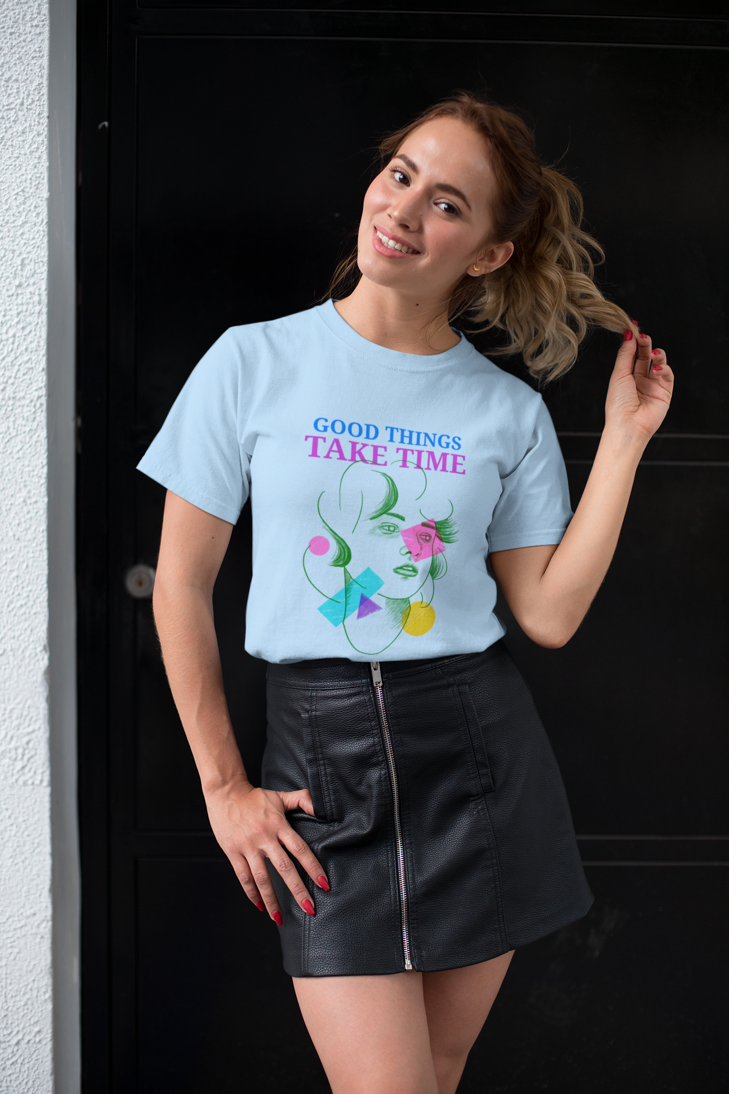 Good Things Take Time Printed Baby blue Unisex T-Shirt