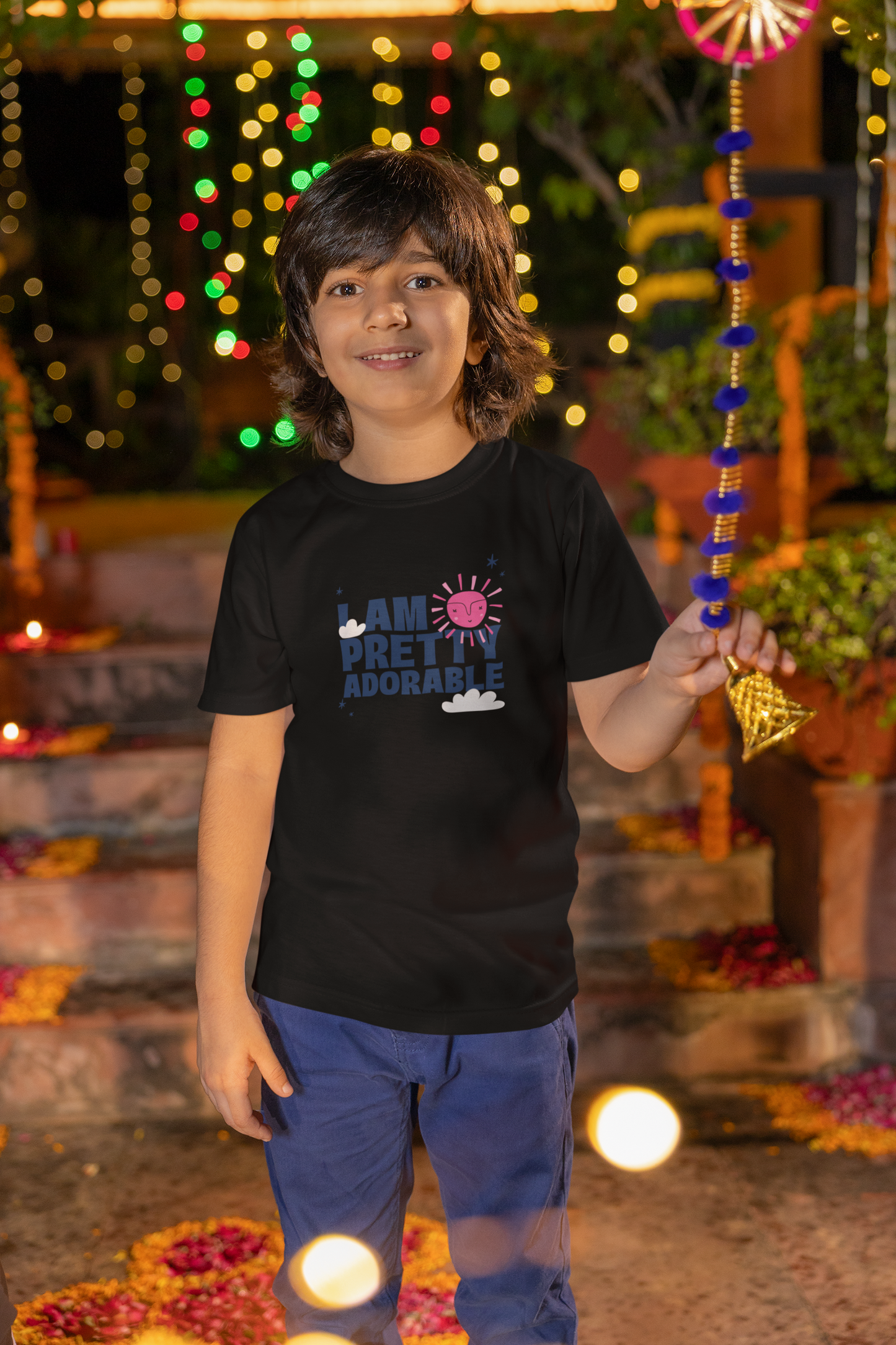 I am pretty Adorable Printed Black Kids T-shirts