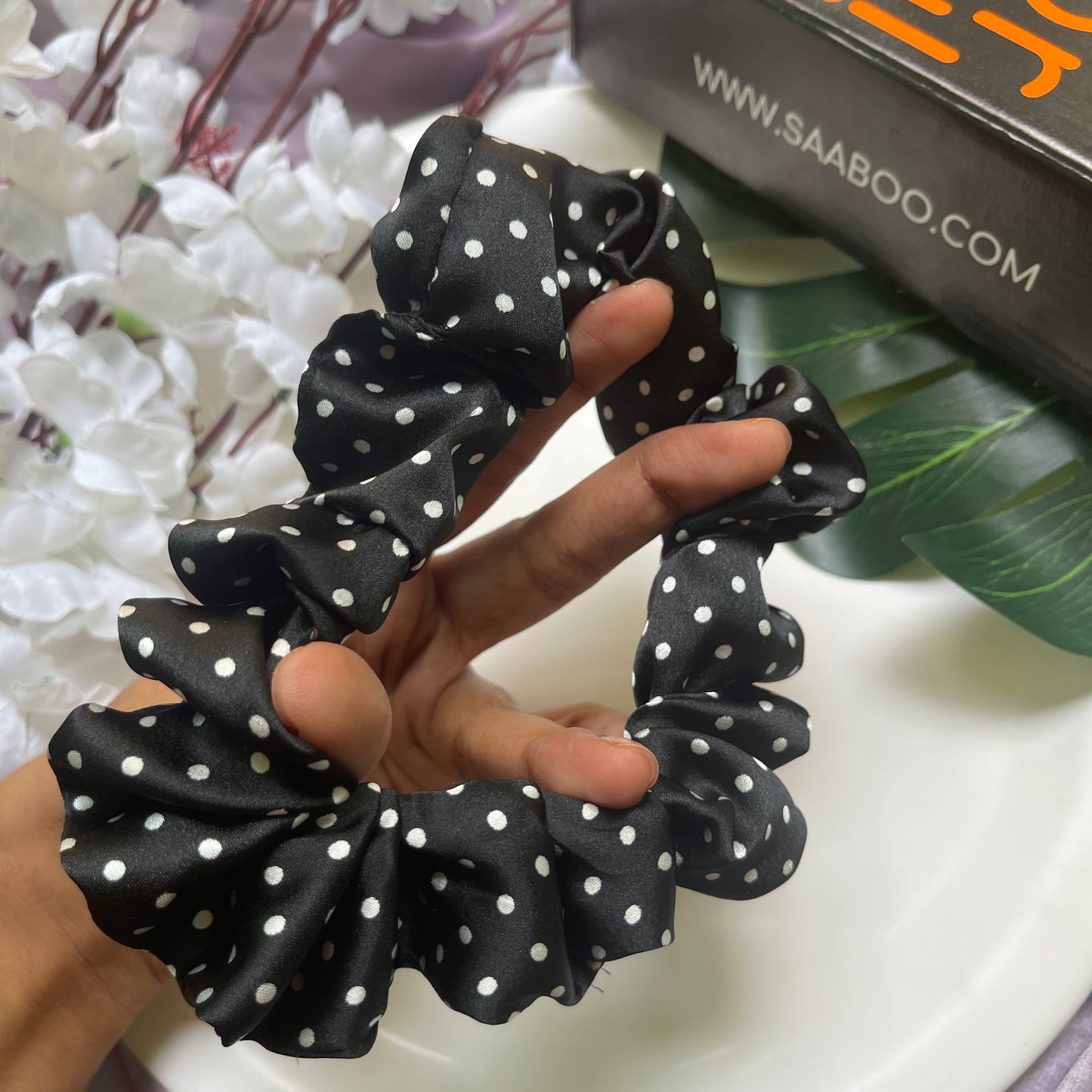 Black Polka Dots Printed Scrunchies