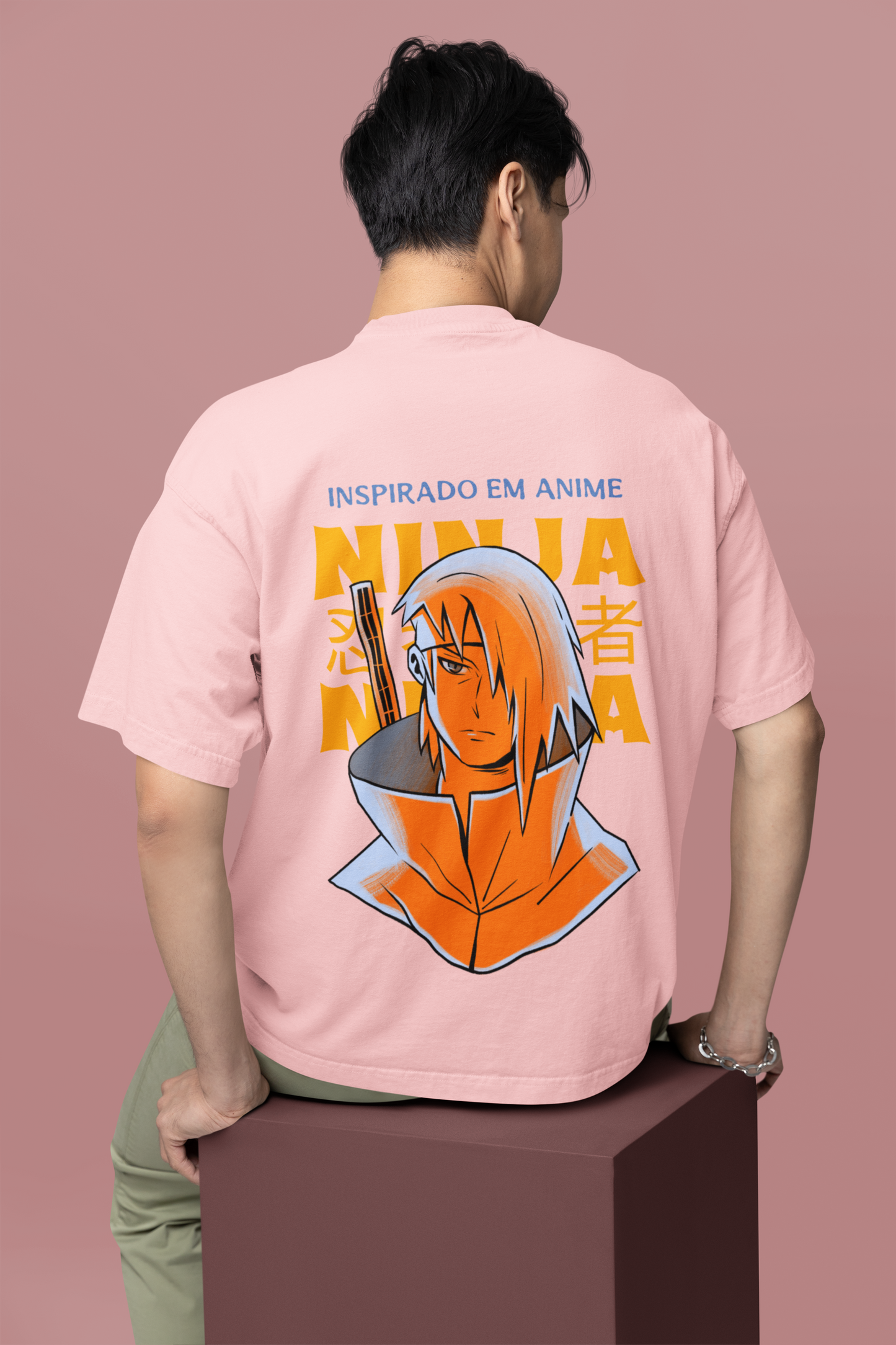 Inspirado Em Anime Oversized Light Pink Front and Back Printed T-shirt Unisex