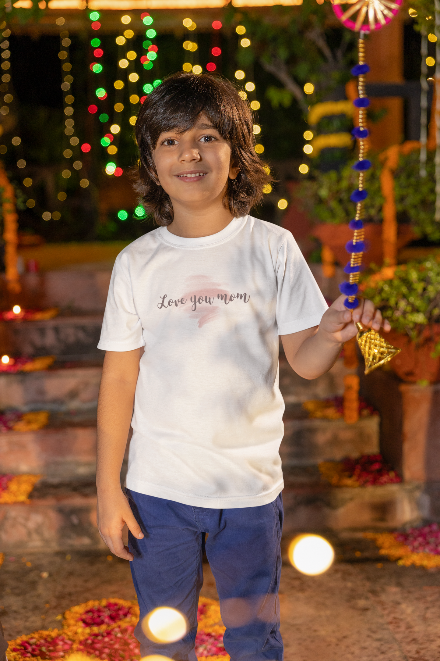 Love You Mom Printed White Kids T-shirts