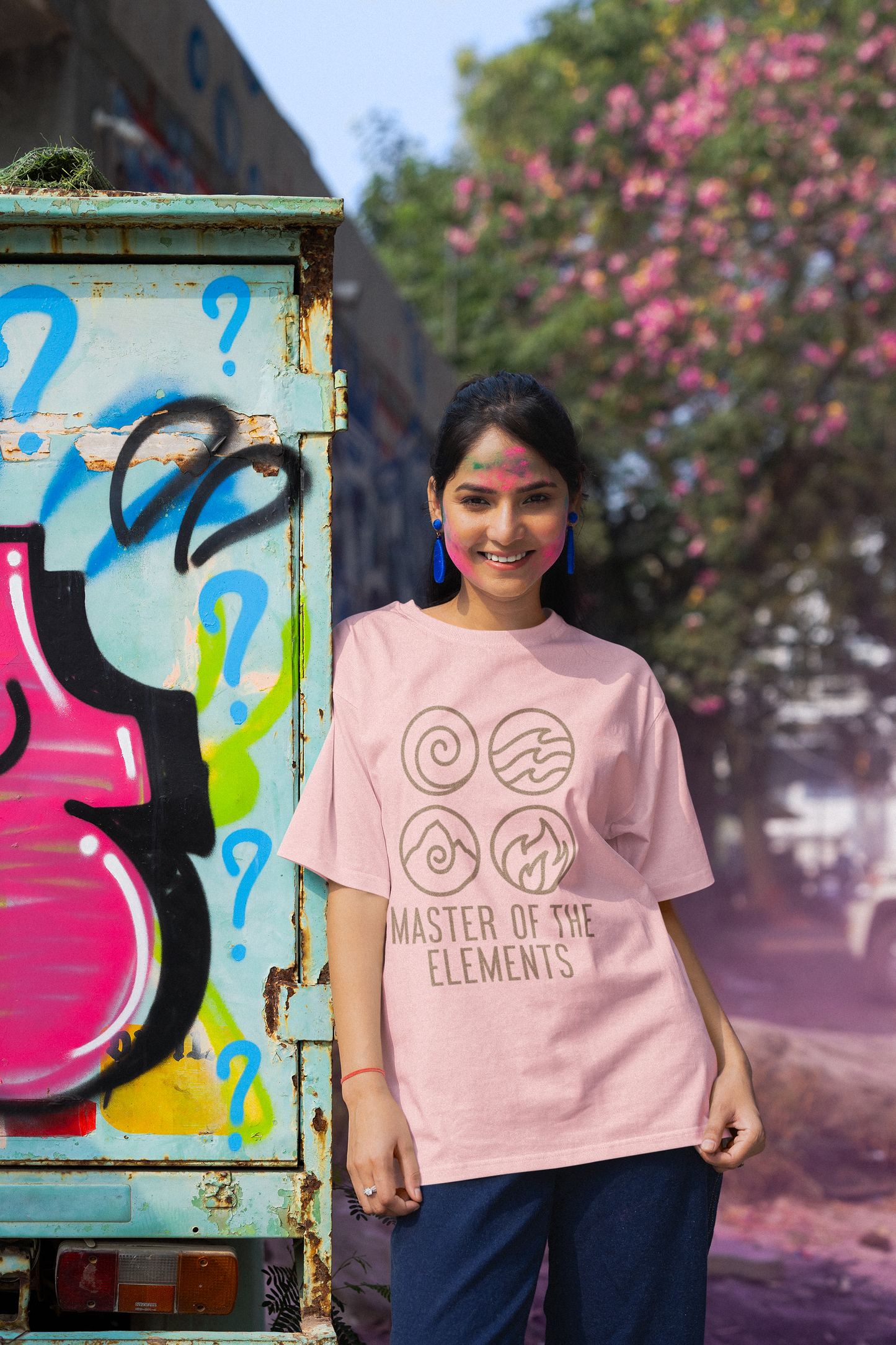 Master Of The Elements Oversized Light Pink Printed Tshirt Unisex