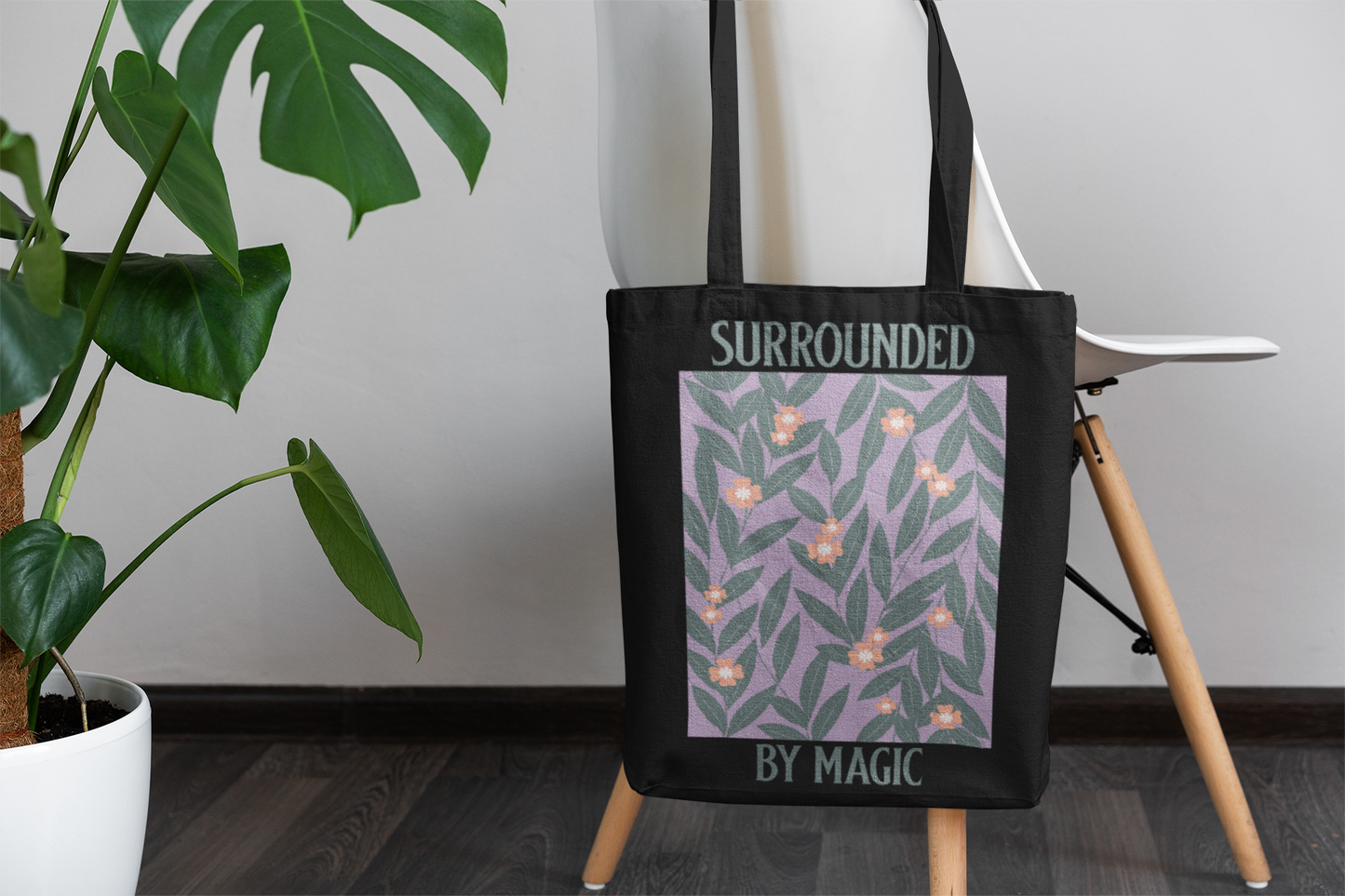 Sourrounded By Magic Printed Black Tote Bag