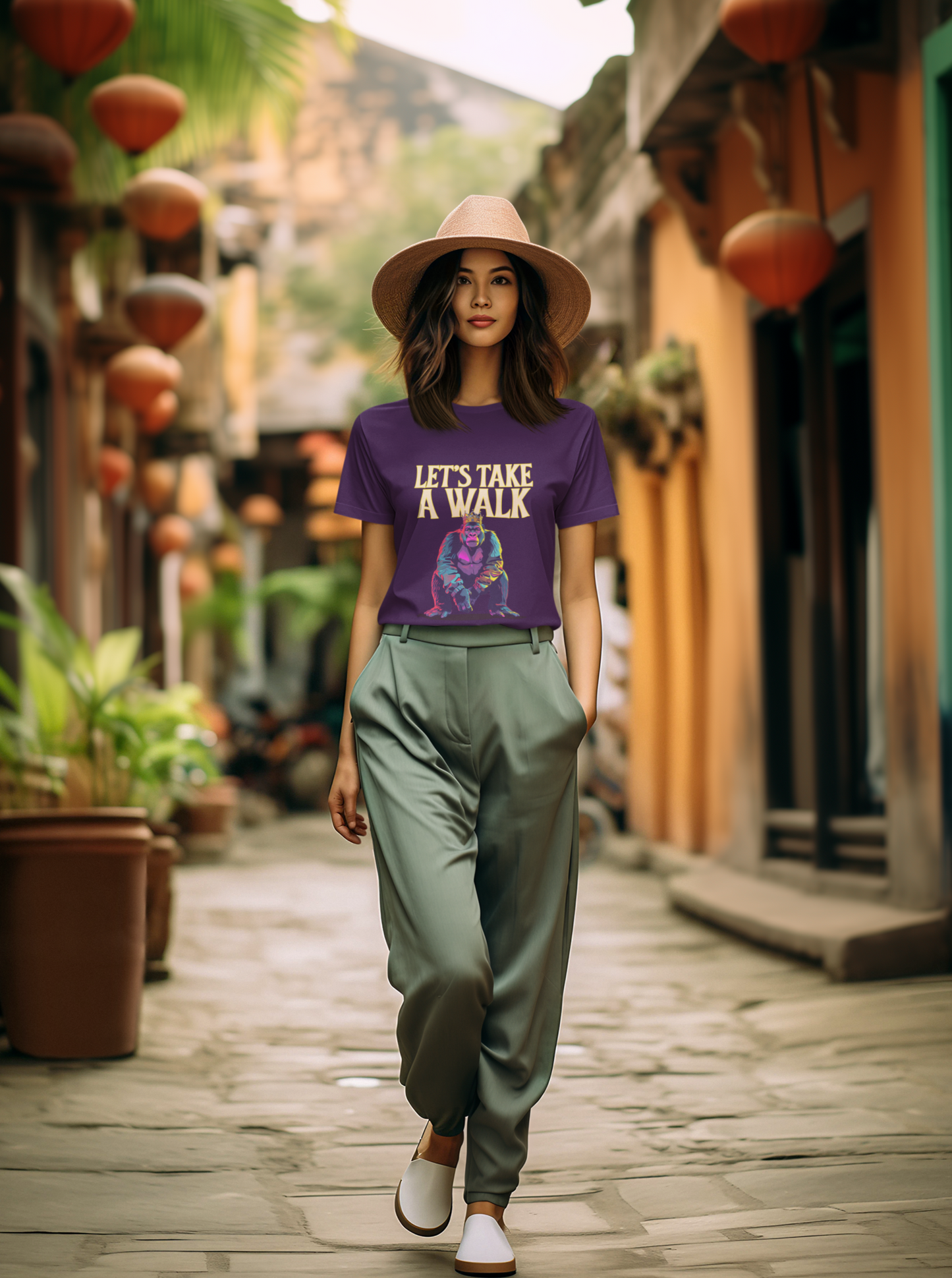 Let's Walk Printed Purple Unisex T-Shirt