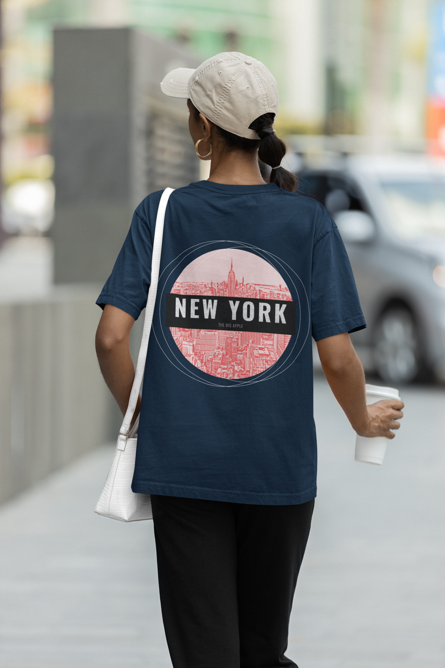 New york Oversized navy blue Front and Back Printed T-shirt Unisex