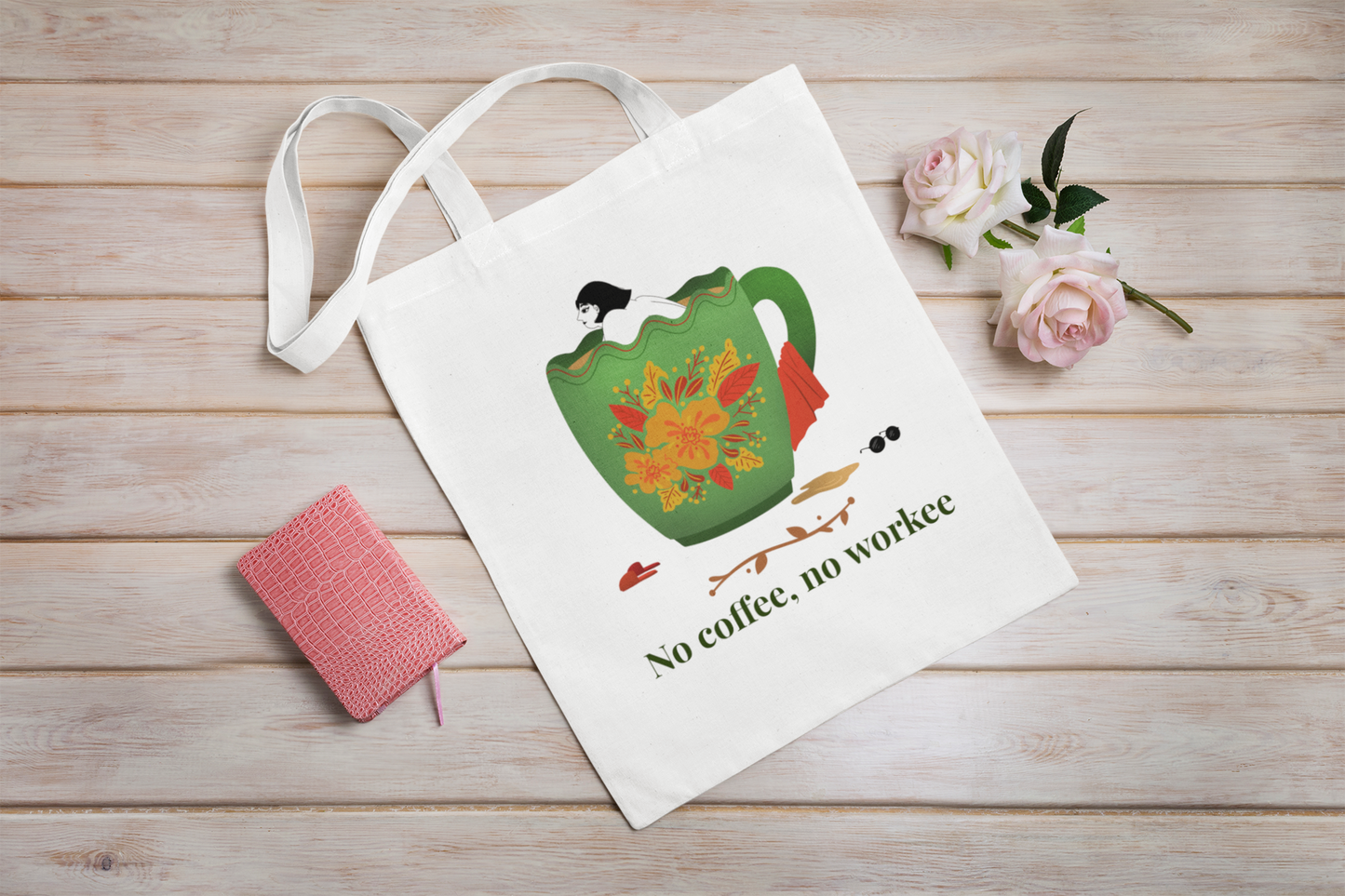 No Coffee , No Workee Printed White Tote Bag