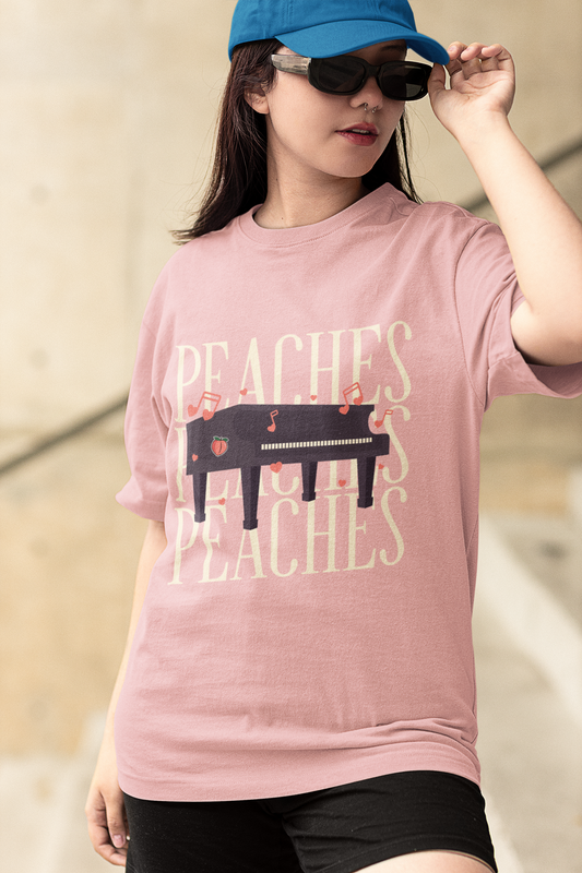 Peaches Peaches Peaches Oversized Light Pink Printed Tshirt Unisex