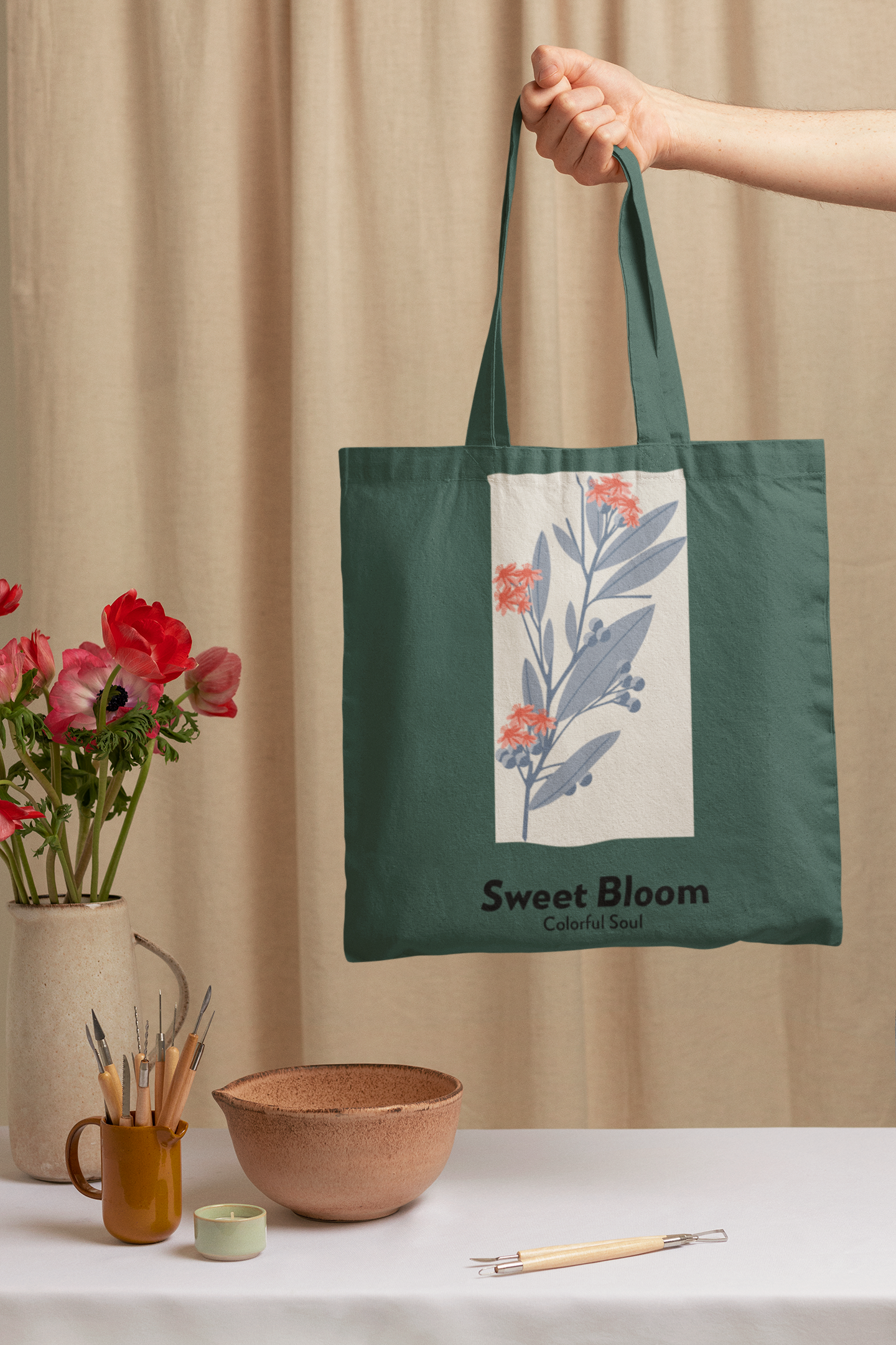 Sweet Bloom Colourful soul Printed Green Tote Bag