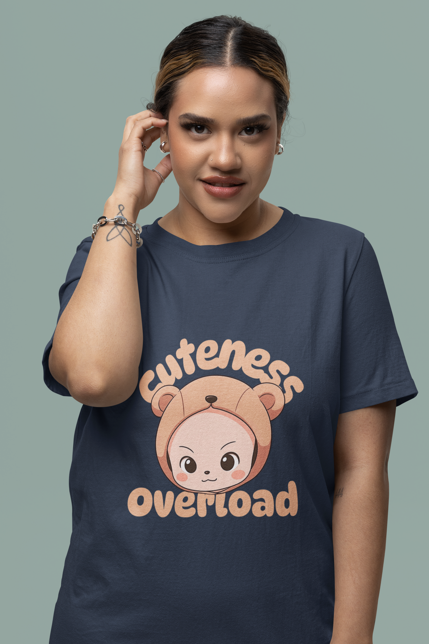 Cuteness OverLoad Printed Navy Blue T-shirt Dress