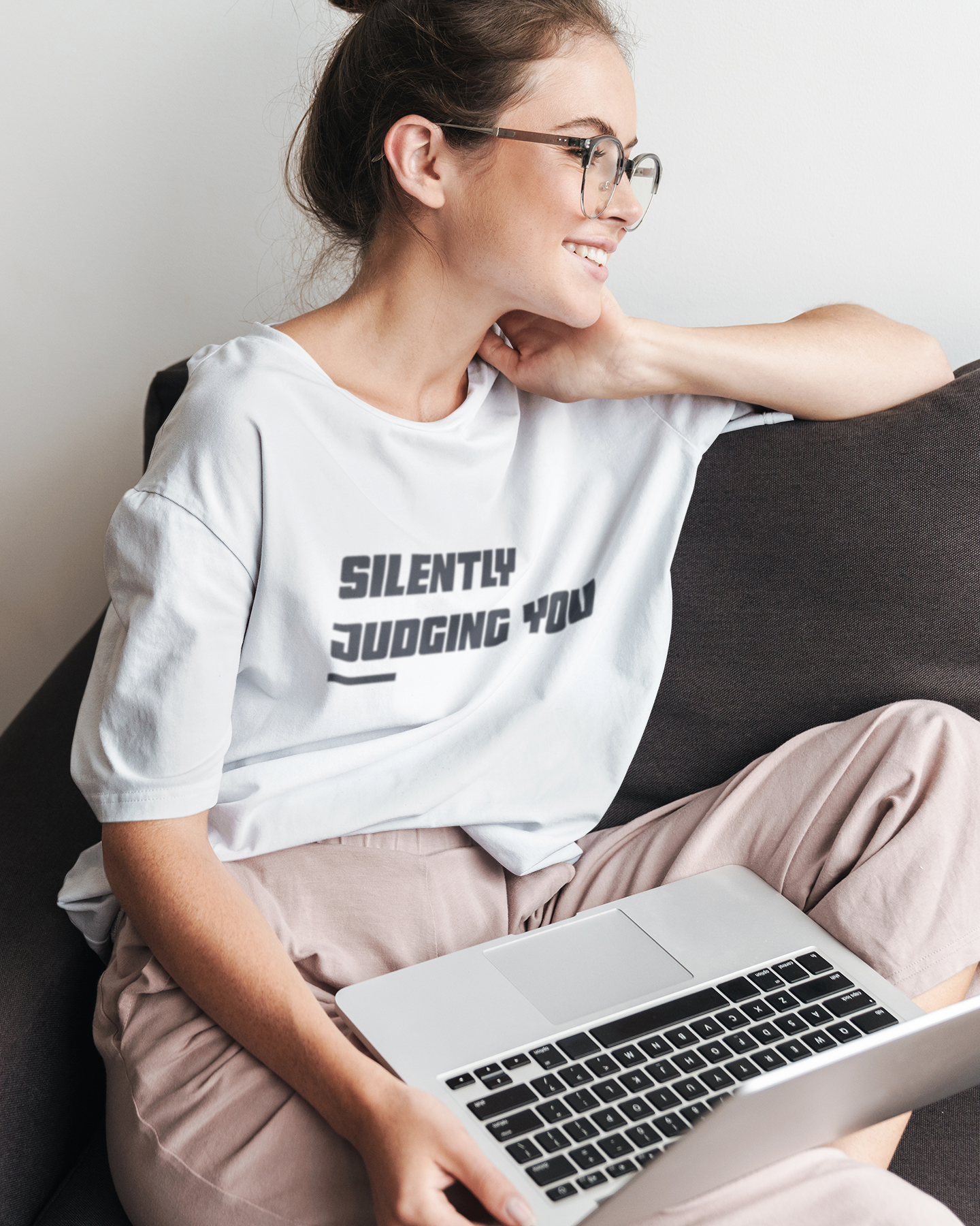 Silently Judging You printed White Unisex T-Shirt