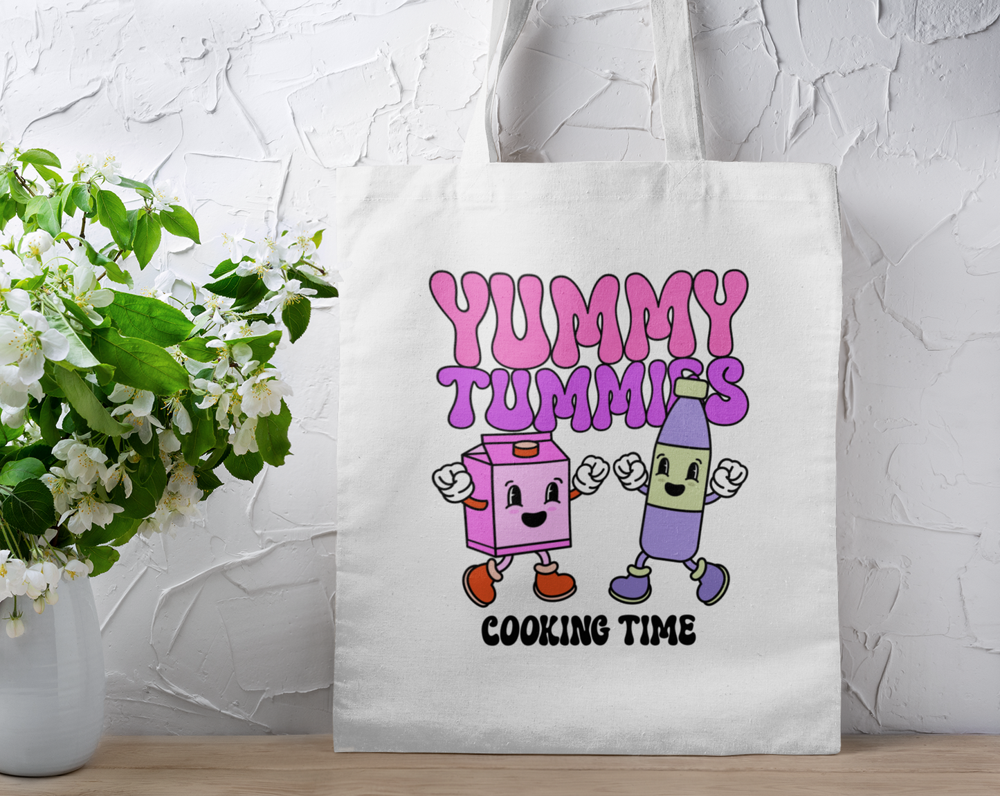 Yummy Tummies Cooking Time Printed White Tote Bag