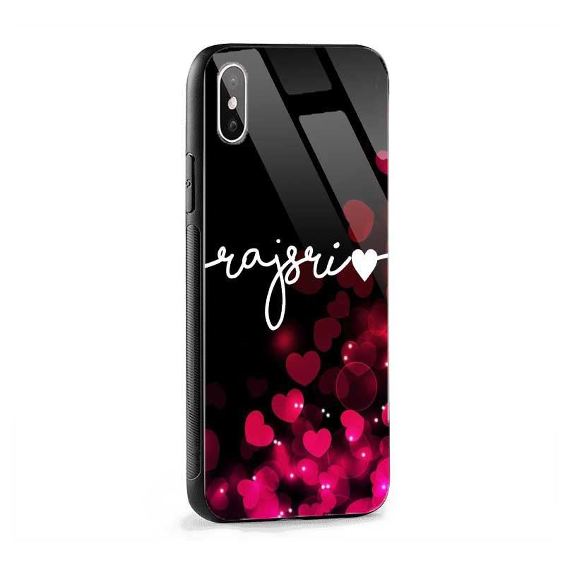 Glossy Protective Case With Red Hearts Wave Name