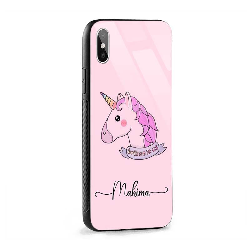 Glossy Protective Case With Pink Unicorn Name