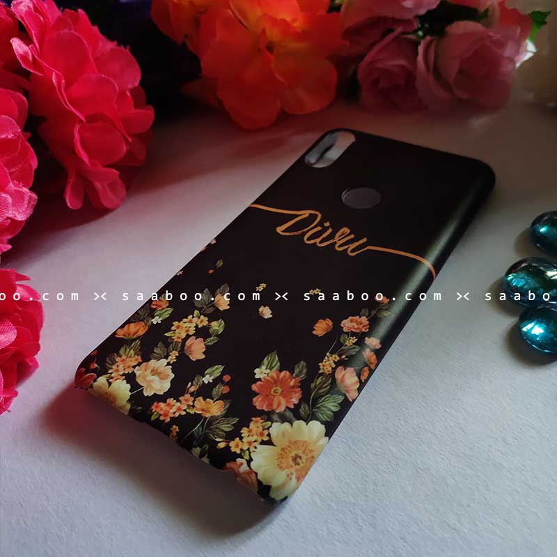 Black Floral Wave Name Case