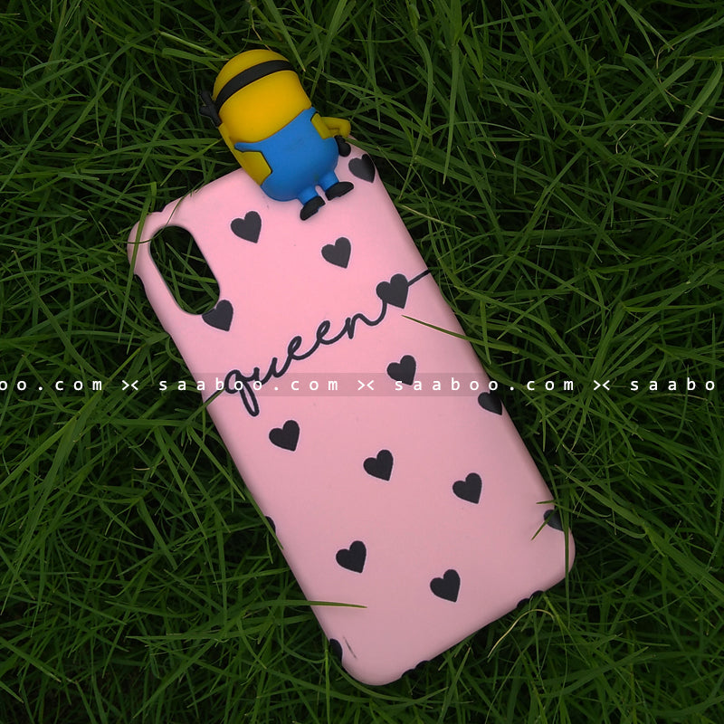 Toy Case - saaboo - Minion Toy and Pink Black Hearts Name Case