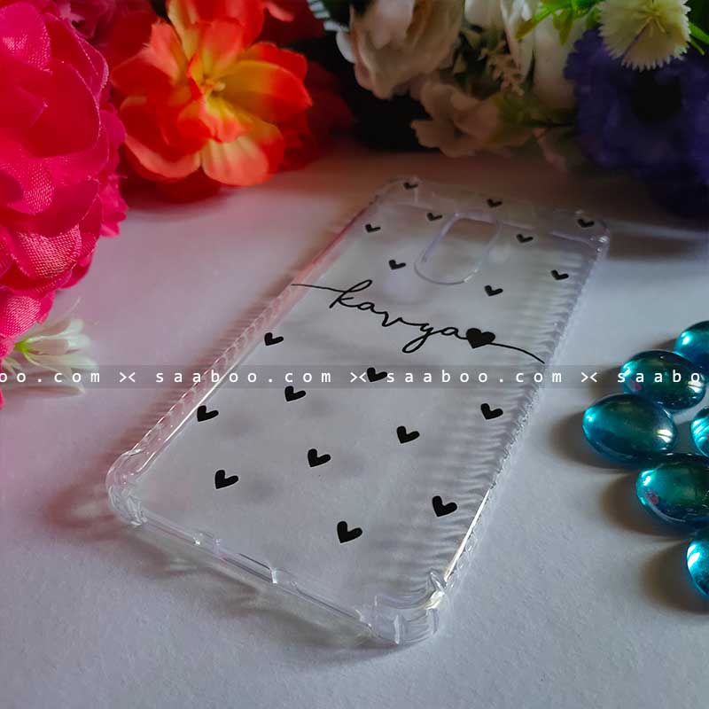 Transparent Silicone case with Black Hearts Name