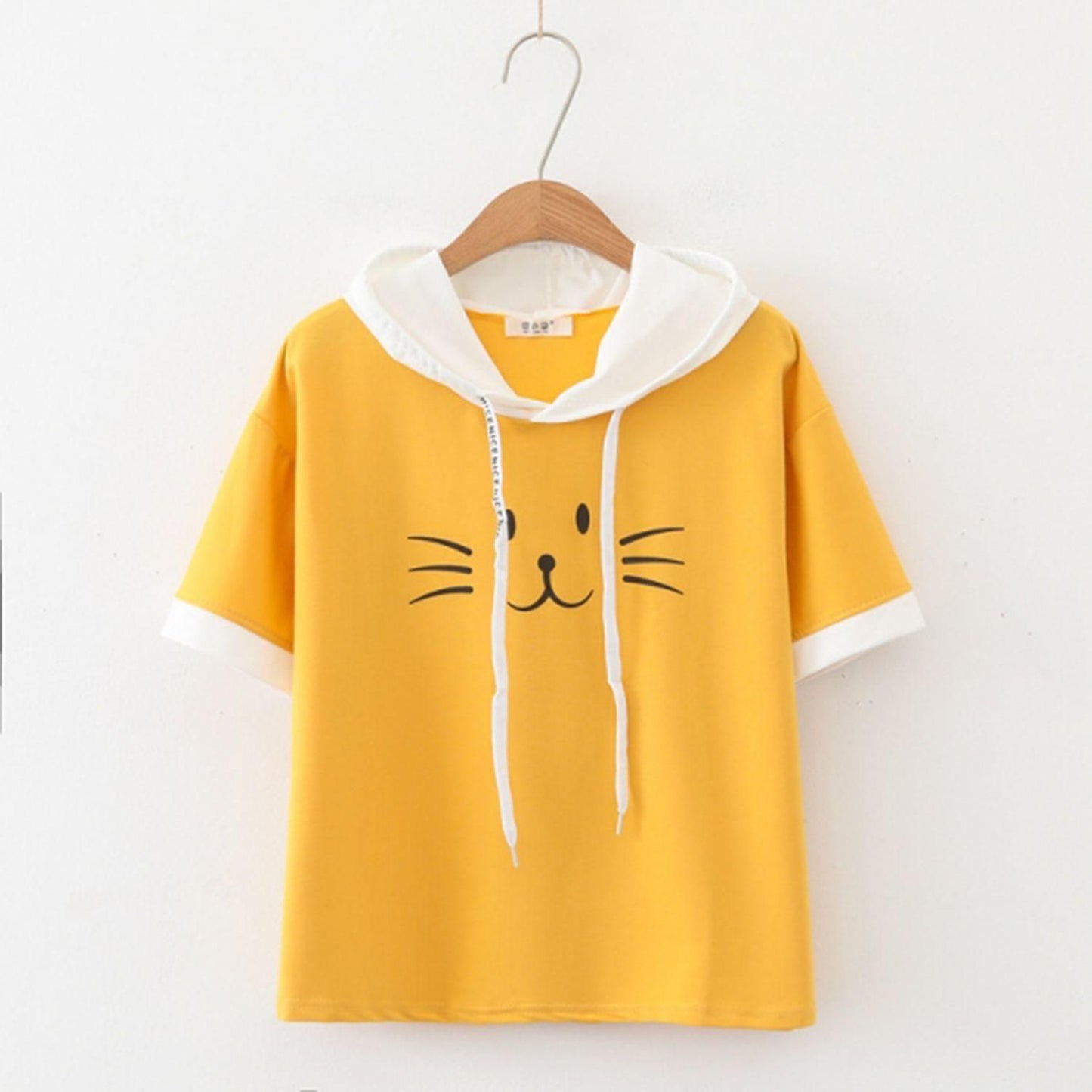 Popster Mustard Printed Cotton Hoody Regular Fit Half Sleeve Womens T-Shirt