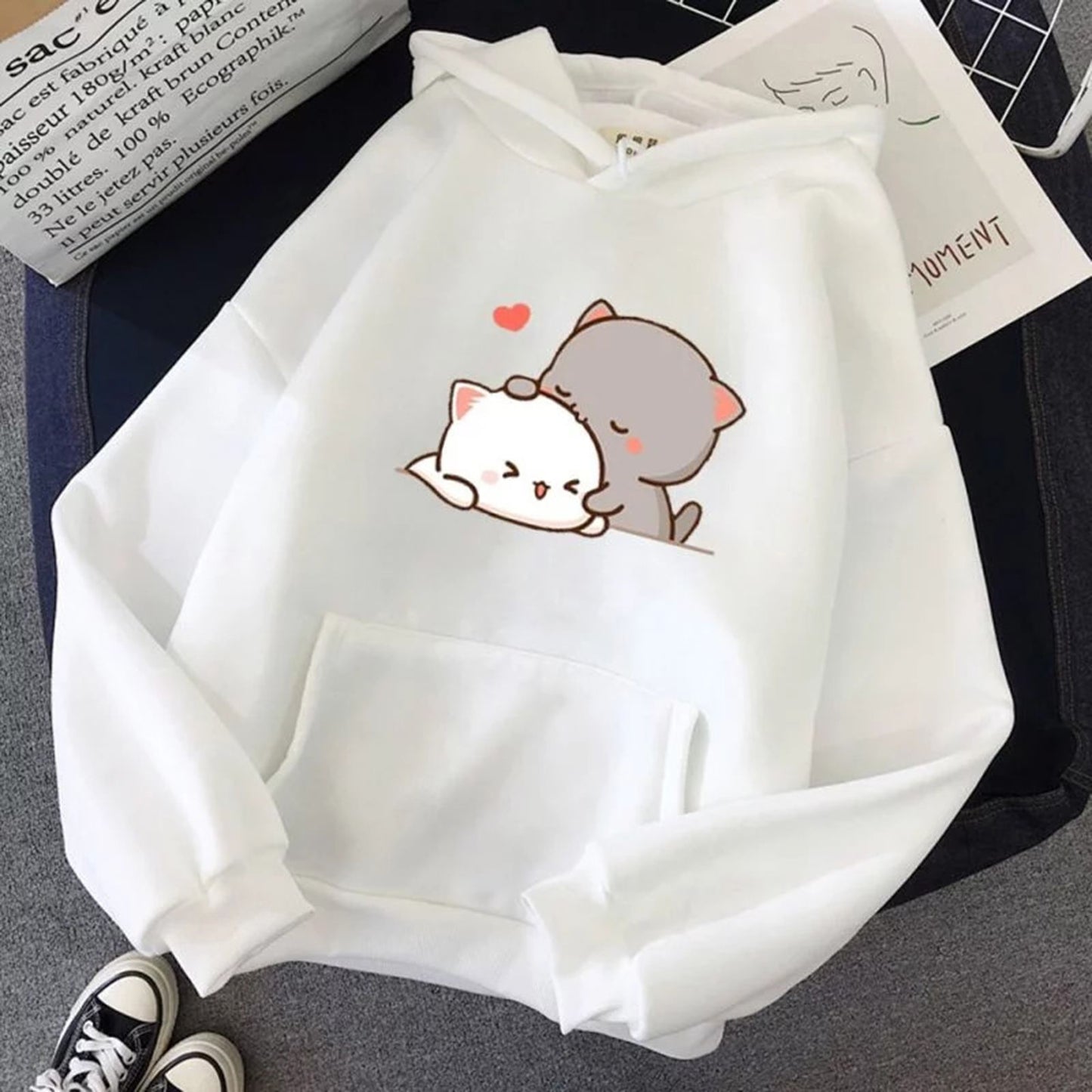 Popster White Printed Fleece Hoody Regular Fit Long Sleeve Womens Sweatshirt