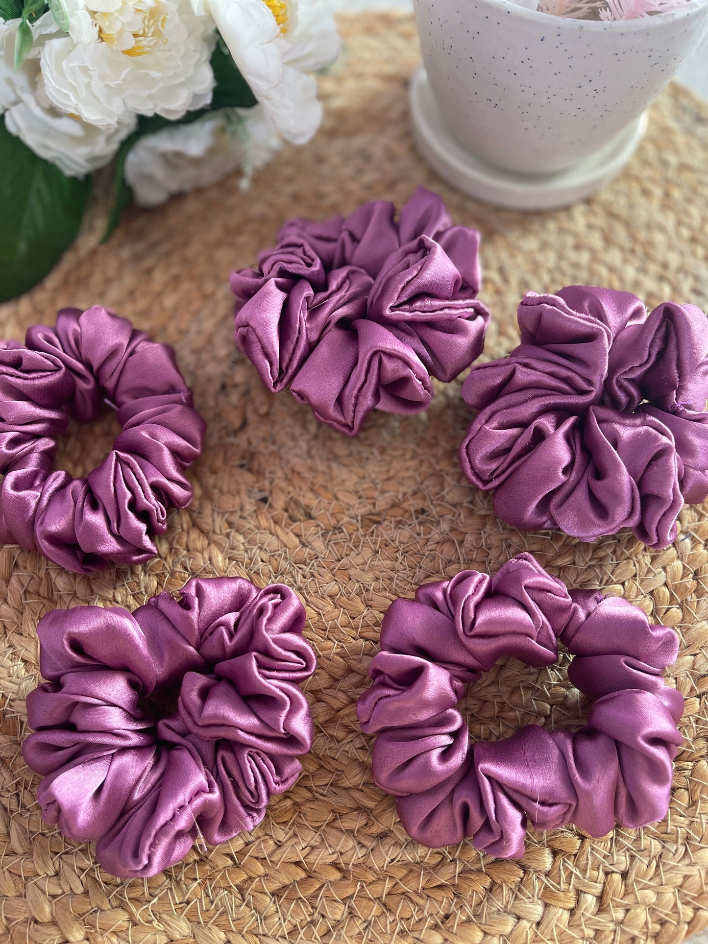 Purple Satin Scrunchies