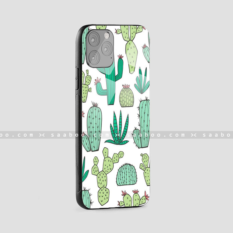 Glossy Protective Case With White Cactus