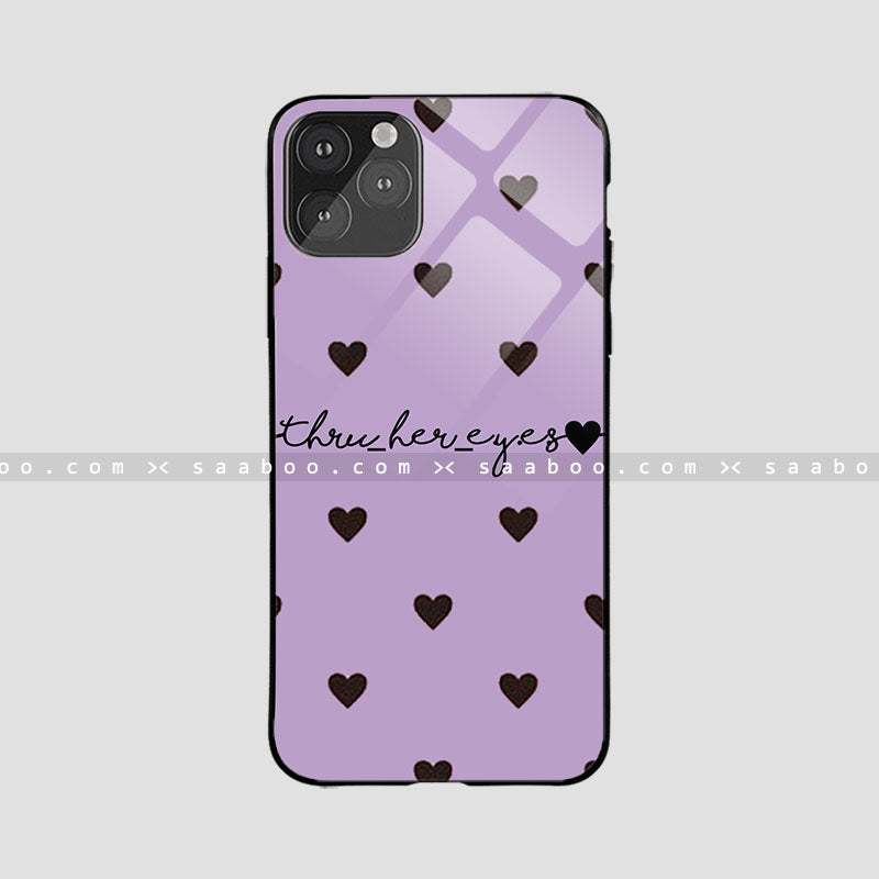 Glossy Protective Case With Purple Color And Black Heart Name