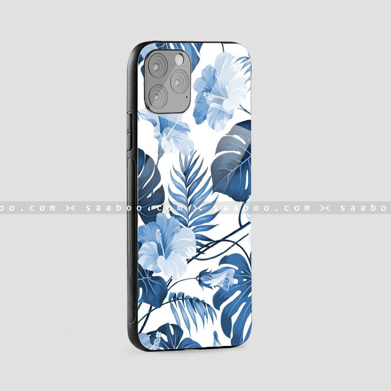 Glossy Protective Case With Blue Flower