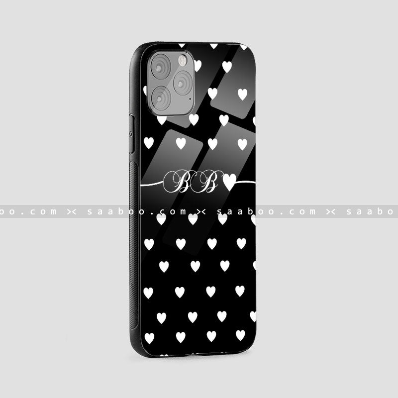 Glossy Protective Case With Black And White Heart Name