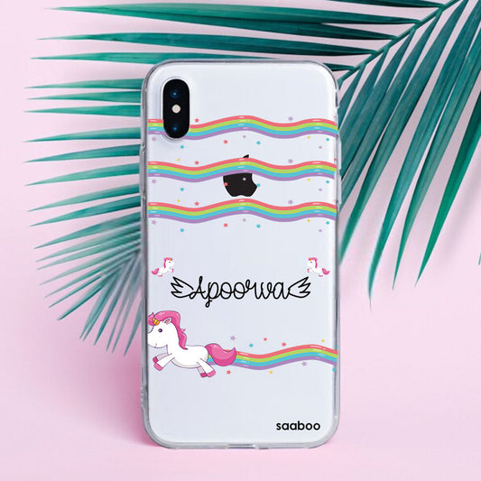 Transparent Silicone case with Rainbow Wave Unicorn Name