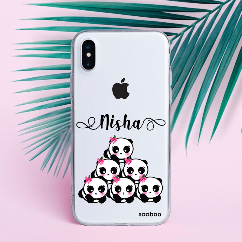 Transparent Silicone case with Pandas Name
