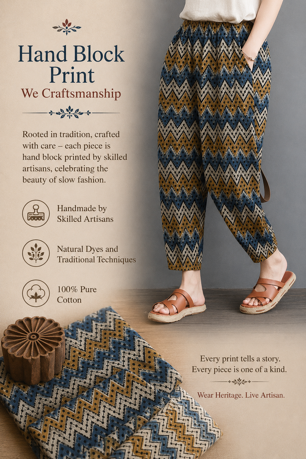 Women's Cotton Hand Block Printed Pants – Everyday Cotton Comfort