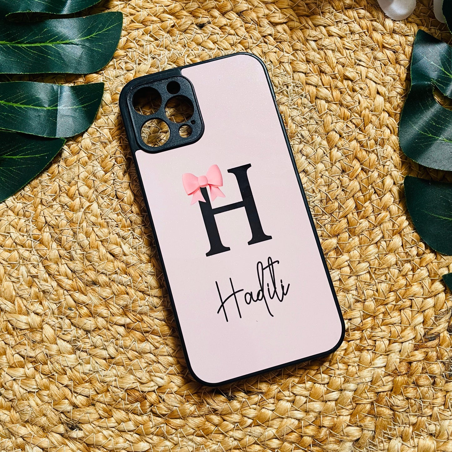 Glossy Protective Case With Bow Letter Name