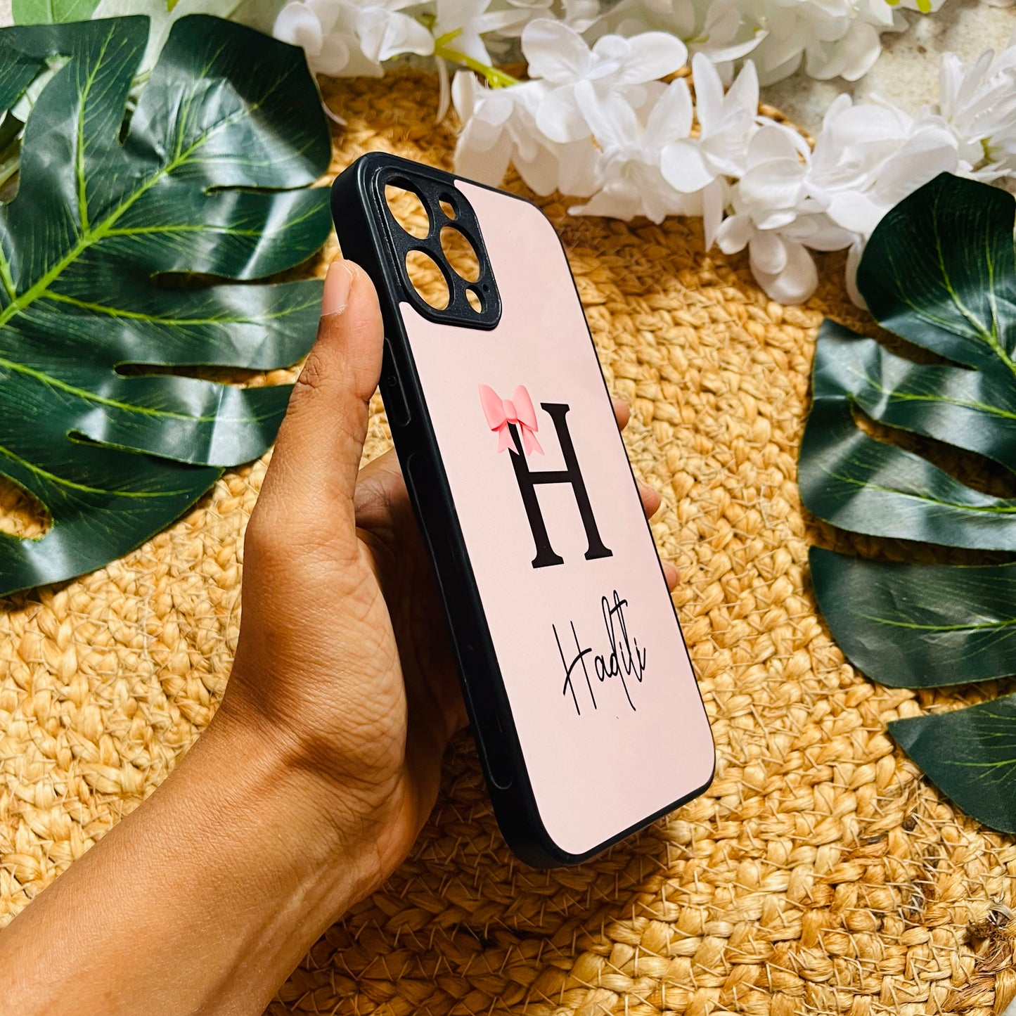 Glossy Protective Case With Bow Letter Name