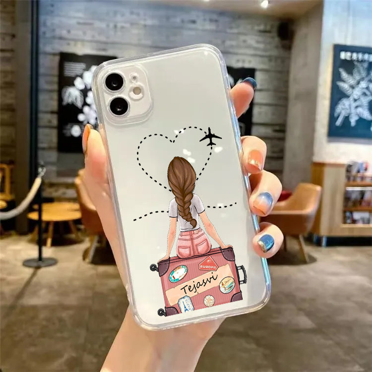 Transparent Silicone case with Name printed Travel girl