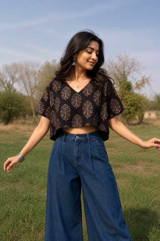 Pure Cotton Boxy V-Neck Crop Top