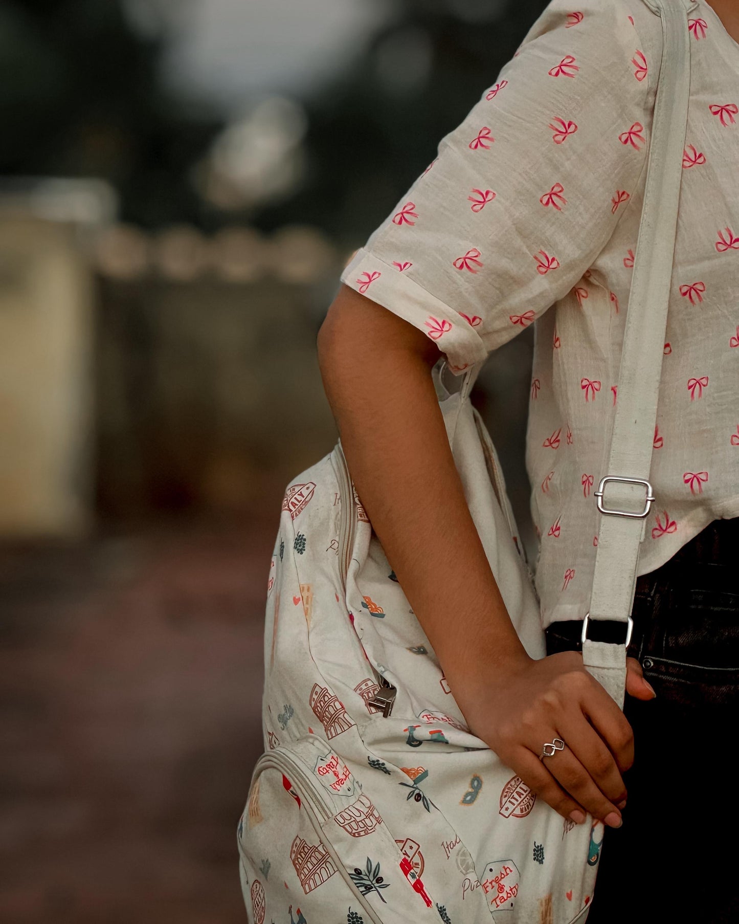 Pink Bow Muslin Asymmetric Crop Top