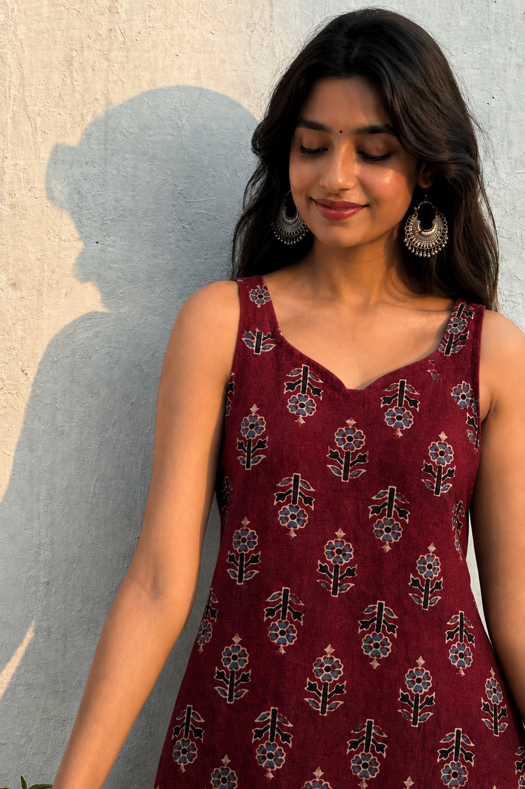 Hand Block Printed Premium Cotton Sleeveless Kurti