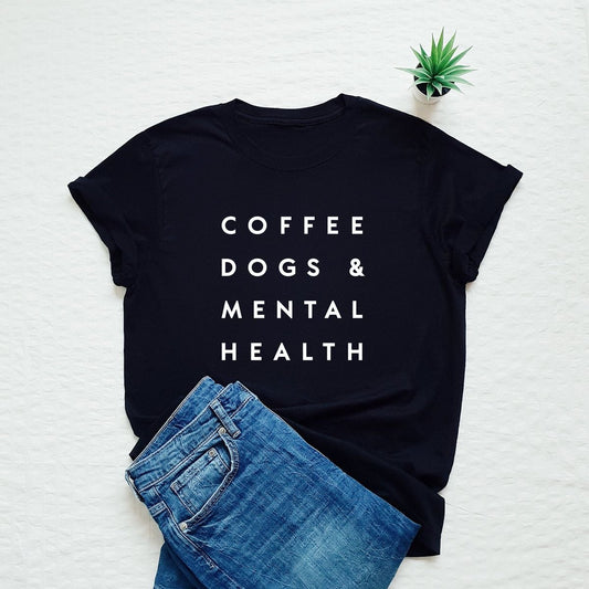 Coffee Dogs & Mental Health Printed Unisex T-Shirt