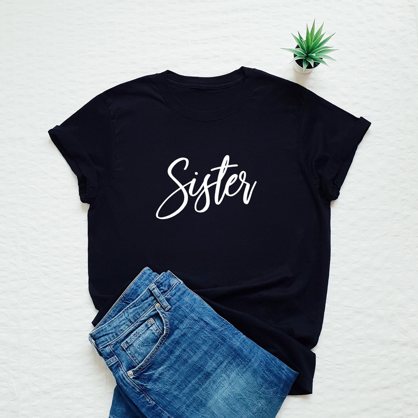 Sister Printed Black T-Shirt