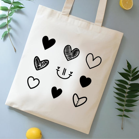 Multi Hearts Printed Tote Bag