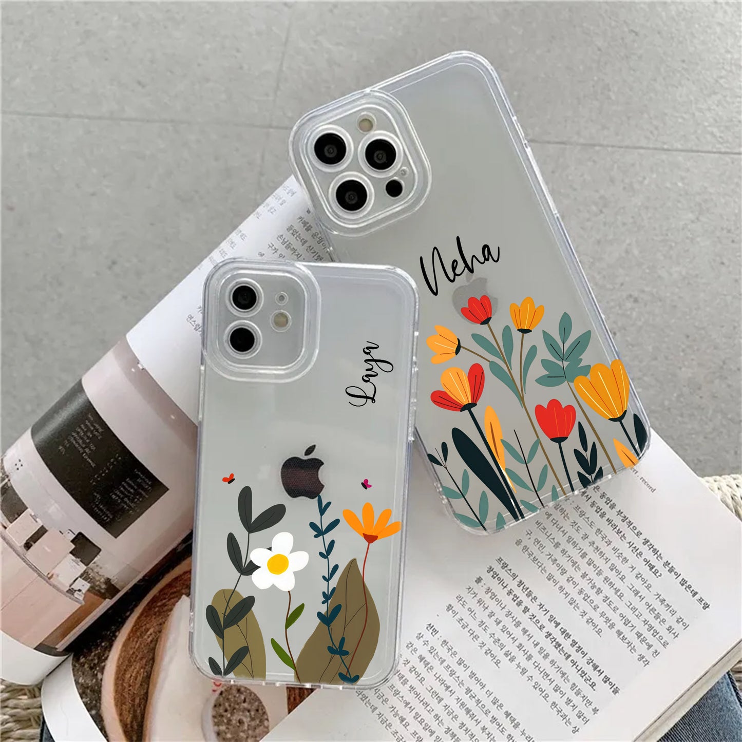 Floral Bunch With Customised Name Transparent Silicone Case