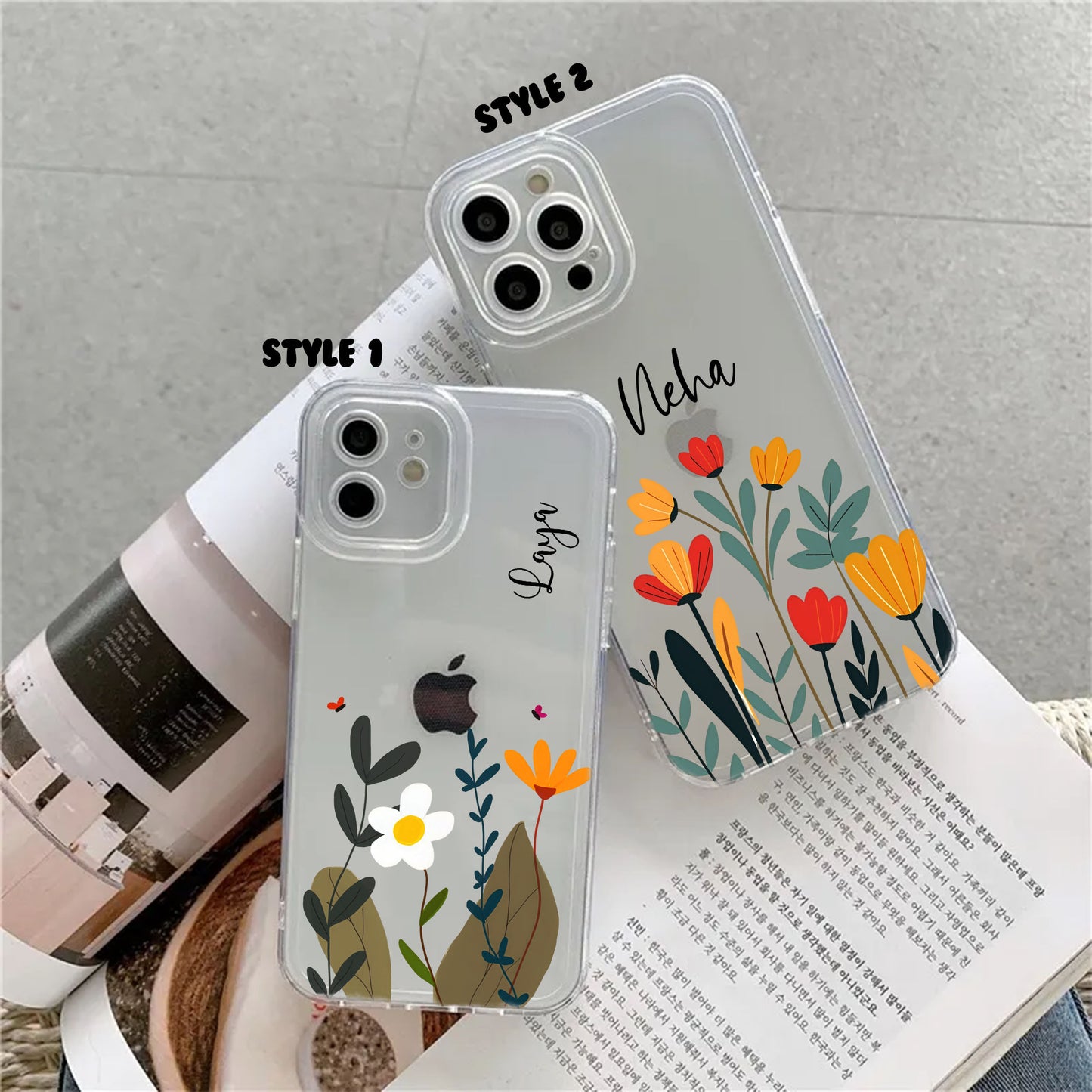 Floral Bunch With Customised Name Transparent Silicone Case